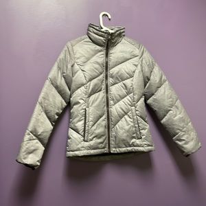 Purple north face puffer (looks grey in light)